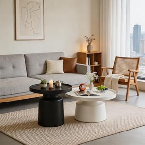 Mesa de Centro Redonda Moderna y Minimalista, Combinación en Blanco y Negro, para Decoración de Sala de Estar - Product Image 1