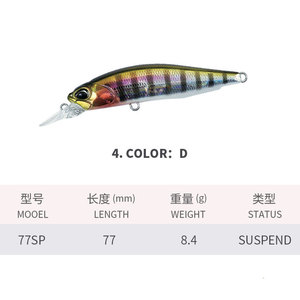Leurre flottant Mino 77mm/8.4g Luya à transfert de gravité magnétique central, pour pêche à distance, modèle Horse Kou Danshui Creek 77SP, avec hameçons en acier inoxydable - Product Image 3