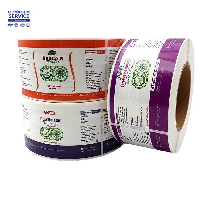 Custom Colorful Waterproof Vinyl Roll Medicine Adhesive Labels Health Products Bottle Stickers with Trademark Logo Printing