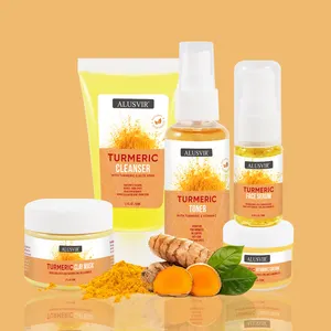 Conjunto de cuidados com a pele, conjunto de cuidados com a pele, turmeric, coreano, para skincare, produto de beleza, clareamento, ensaio tumerico, cuidados com a pele