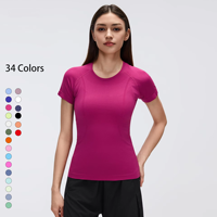 T-shirt de sport respirant à manches courtes, col rond, séchage rapide, pour fitness, course à pied et gym, coupe ajustée, sans coutures, personnalisable, vente en gros