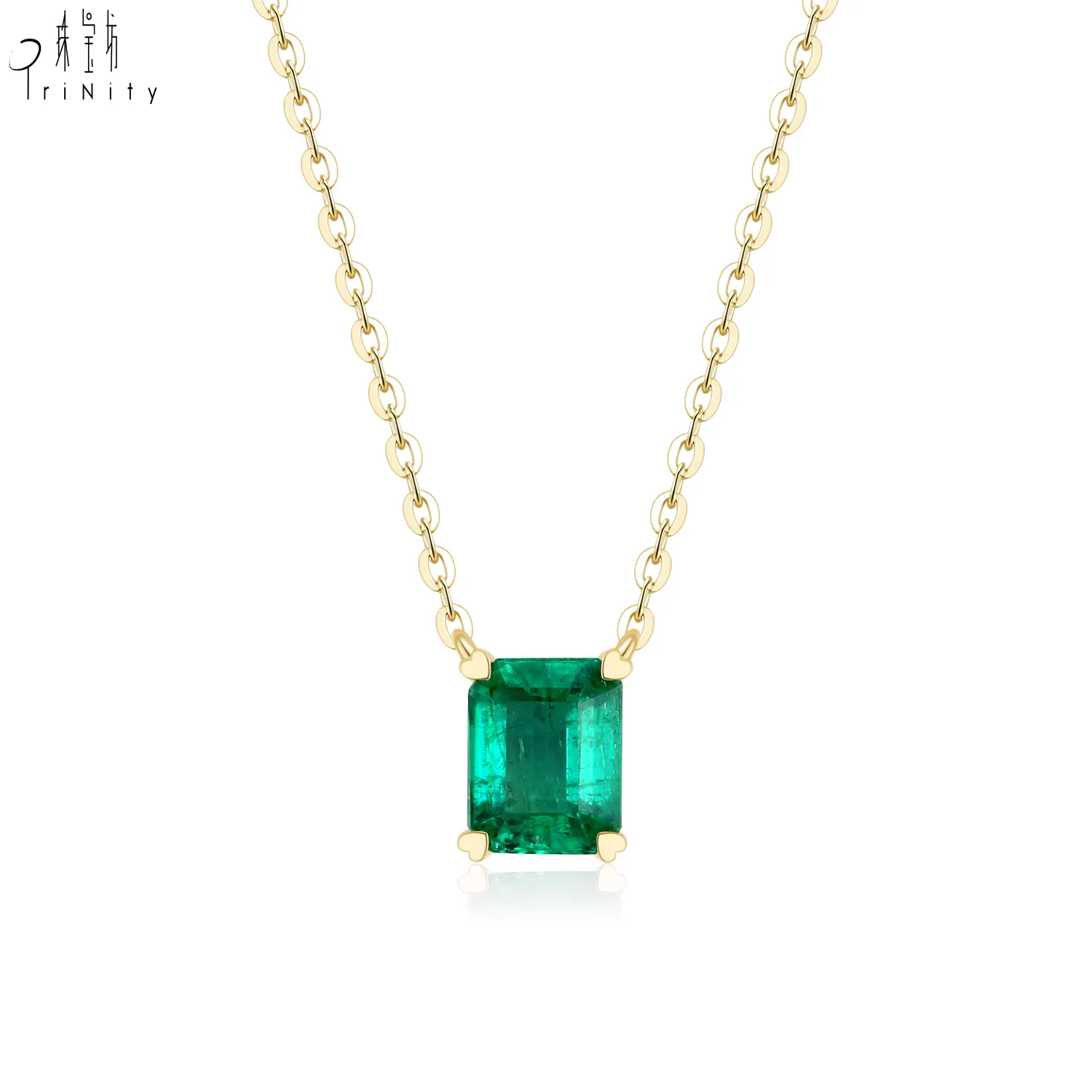 Factory Necklace New Arrival Elegant Jewelry Fancy Necklace Design 18K Yellow Gold Real Natural Emerald Pendant Necklace For Women