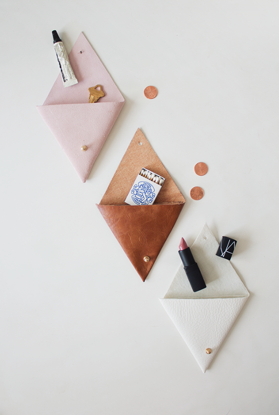 Bolsa de cuero triangular DIY, monedero, organizador de cosméticos