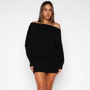 Abiti Corti da Donna Casual con Spalla Asimmetrica e Maniche Lunghe, Tinta Unita, Tendenza 2026 - Product Image 3