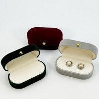 Boîte à bagues ovale en velours bordeaux, fermeture à bouton doré, double boîte à bijoux