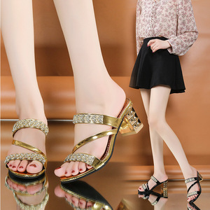 Sandalias <span class=keywords><strong>de</strong></span> Plataforma con Pedrería para Mujer, Punta Redonda, Tacón Grueso, Cómodas, para <span class=keywords><strong>Playa</strong></span> - Product Image 1