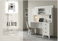 Bureau d'étude en bois ALVIS pour enfants avec porte à panneaux et boutons, table d'étude pour enfants