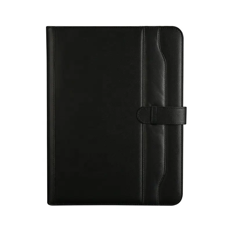 थोक लक्जरी काले शाकाहारी चमड़ा व्यापार पोर्टफोलियो बैग फ़ाइल फ़ोल्डर Zippered A4 बहु-समारोह प्रबंधक फ़ोल्डर दस्तावेज़ बैग