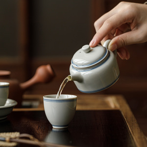 Guanlan Ice-glazed Double-line Teapot Porcelain Cylinder With Lid Kung Fu <b>Tea</b> <b>Set</b> - Product Image 2