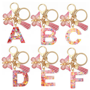 Pink Butterfly Resin Letter <b>A</b> Keychain With Tassel And Sequins Fashion Gift For Promotion And Souvenirs - Product Image 3