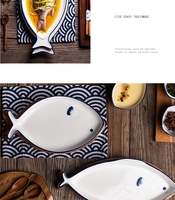 Plaques ovales en céramique en forme de poisson, avec ligne bleue peinte à la main, de style chinois japonais, pour le service, article à la maison, restaurant, 1 pièce