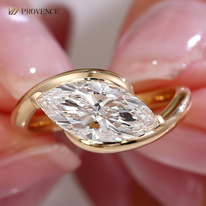 Bague de fiançailles et de mariage tendance 2025 en or jaune massif 18K, 14K, 10K avec diamant marquise CVD, bijoux fantaisie pour femme - Product Image 1