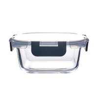 Hoge borosilicaat dikke vierkante glazen lunchbox, FDA-conform, milieuvriendelijk, magnetronbestendig, BPA-vrij, 4-voudig afsluitbaar, voor op kantoor