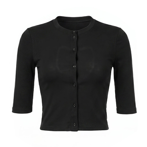 Viviblook Y26TP222 Women's Summer T-shirt New Arrival Simple Solid Color Buttoned <b>Crop</b> <b>Top</b> for Ladies - Product Image 4