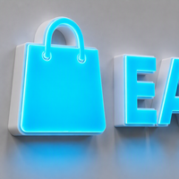 Insegna a Lettere Scatolate con Illuminazione Ciano, Acrilico Bianco sul Retro, Icona per Negozi di Convenienza, Supermercati, Minimarket, Decorazione per Vetrine
