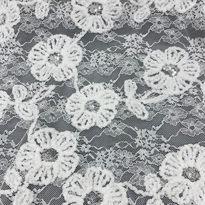 Tissu de mariée élégant et haut de gamme en velours blanc floral, avec sequins, chenille, cordon et broderie sur maille, pour robe de mariée et lingerie - Product Image 2
