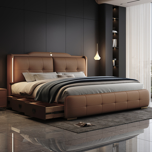 Juego de Muebles de Dormitorio Modernos y Económicos, Cama Tapizada de Cuero, Cama Doble de 180*200, Estructura de Cama Suave, Tamaño King, Queen, Elegante Cama con Almacenamiento - Product Image 3