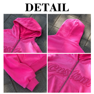 เสื้อฮู้ดดี้สตรีทแวร์แบบหนา ผ้าฝ้าย 100% สไตล์วินเทจ ล้างสีแบบแอซิดวอช ซีดจางแบบซันเฟด แต่งแพทช์ปะติด ปักลาย ซิปหน้า - Product Image 6