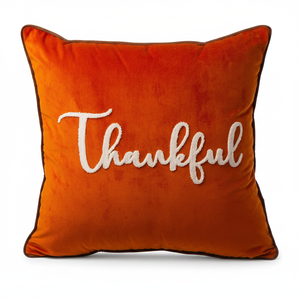 EUty 20"x20" Velvet <b>Throw</b> <b>Pillow</b> Cover Embroidered Thankful Holiday Decorative Cushion Case Reverse Fleece Holiday Decor - Product Image 2