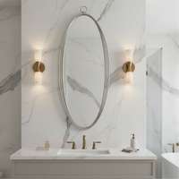 Miroir mural moderne en métal doré champagne, forme ovale, verre trempé, à fixer au mur, pour salon, chambre, décoration intérieure