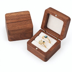 Custom Logo Square Walnut Wood Eco-friendly Magnetic Closure Modern Luxury Jewellery Storage gift <b>box</b> Ring Case for wedding - Product Image 1