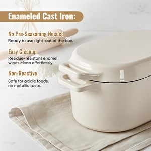 หม้ออบขนมปังเหล็กหล่อเคลือบขนาด 3.4 ควอร์ต ฝาปิดรูปวงรี สำหรับอบขนมปังซาวโดว์ ใช้กับเครื่องล้างจานได้ ใช้กับเตาแก๊สและเตาแม่เหล็กไฟฟ้าได้ เหมาะสำหรับการอบขนมที่บ้านสำหรับครอบครัว - Product Image 5