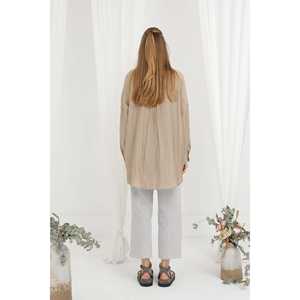 Linen Women's Button <b>Down</b> Shirt Minimalist Style Grey Everyday Wear Simple Design Long Sleeve Blouse - Product Image 2