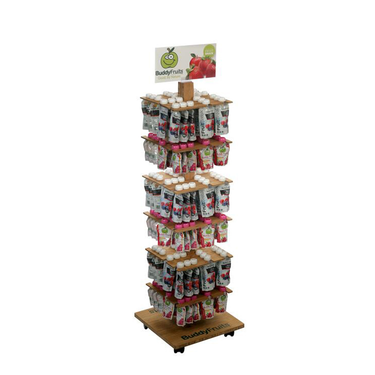 Customized Floorstanding MDF Wooden Display Stands With Shelves and Wheels for Retail Stores — view 3