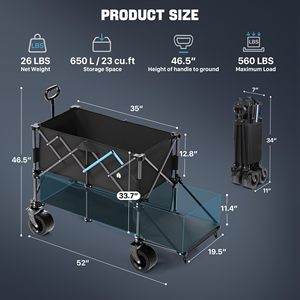 Double-Layer Beach Wagon Double Decker 650L Collapsible Wagons <b>Carts</b> with Big PVC Air Wheels for Camping Fishing - Product Image 3