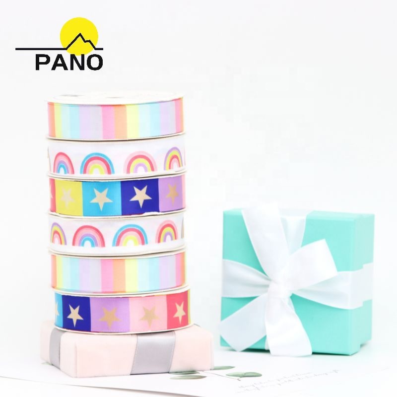 Factory High Quality Custom 100% Polyester Gradient Rainbow Ribbed Eco-Friendly Oeko-Tex Certified Heat Transfer Printed Satin