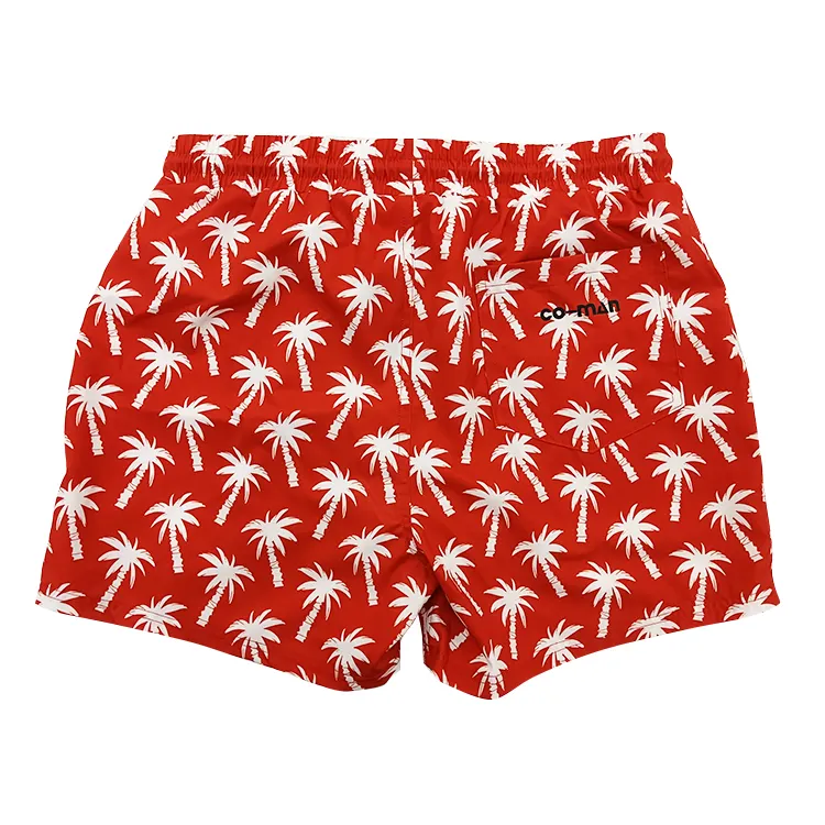 OEM Custom Hot Sale Fashion Polyester Fabric Men's Red Swim Trunks Custom Swimwear For Men