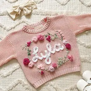 Pull en tricot personnalisé pour tout-petits Infantile Bébé Fille Broderie tricotée chandails pour bébés chandail en tricot personnalisé pour tout-petits