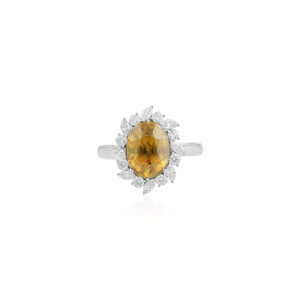 Oval Sphene Gemstone and Diamond Halo <b>Cocktail</b> <b>Ring</b> in White <b>Gold</b> elegant white <b>gold</b> <b>cocktail</b> <b>ring</b> features a vibrant <b>Ring</b> - Product Image 2