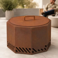Brasero octogonal en acier Corten pour extérieur, avec couvercle à patine de rouille et poignée, pour brûler du bois, idéal pour patio et jardin