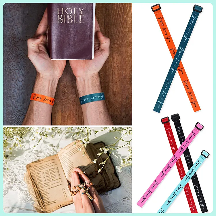 Pulsera de tela ajustable para mujer, brazalete de tela ajustable de colores anchos, personalizado de fábrica, con estampado de Jesús, amor, TI, sorority