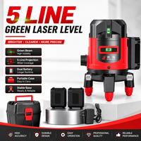 Niveau laser industriel 5 lignes vert, auto-nivelant, avec alarme sonore et lumineuse, portable, pour la construction, avec boîte de rangement