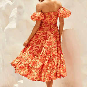 Новое повседневное платье макси из вискозы с гавайским принтом, оборками, пышными рукавами и многослойной юбкой без бретелек, на заказ - Product Image 6