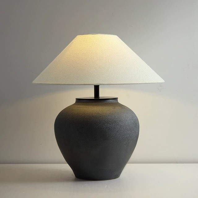 Wabi-Sabi Style Table Lamp Ceramic Jar Ornament Table Lamp Living Room Bedroom Hotel Nostalgic Folk Table Lamp