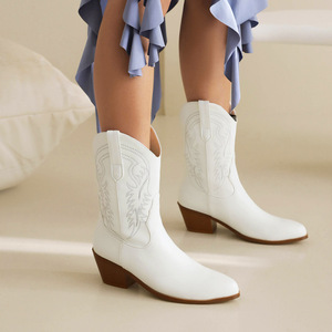 Bottines Western Bleues Personnalisées avec Logo Imprimé pour Femmes Fermeture à Enfiler Doublure en Cuir Véritable Semelle en Caoutchouc Solide Style <span class=keywords><strong>Cowboy</strong></span> Automne - Product Image 4