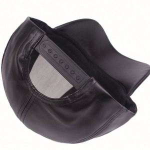 Wholesale Blank Custom PU 6 Panel <b>Baseball</b> <b>Cap</b>,<b>Mens</b> Black Solid Leather BaseballBall <b>Cap</b> Leather Hat - Product Image 5