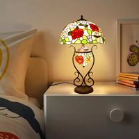 Lampu Meja Besar Bergaya Modern dengan Kaca Patri Motif Bunga Mawar, Kaca Patri Logam untuk Kamar Tidur, Ruang Tamu, Kantor Rumah