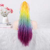 Queue de cheval synthétique à clipser pour femme, en fibre haute température, colorée, longue, bouclée, effet vague d'eau, teinte, style corn-perm, pour le commerce extérieur