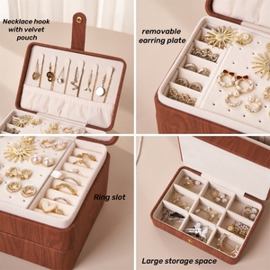 הכי מכירת נסיעות 3 שכבה מעץ פו עץ עור קטיפה עץ מארגנת תכשיטים מארגנת מתנה עם לוגו משלך - Product Image 2