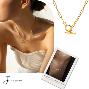 <b>Thick</b> Chain Electroplated 18K Gold Stainless Steel Necklace Paperclip Link OT Buckle Geometric Design Party Fashion Jewelry - Product Image 2