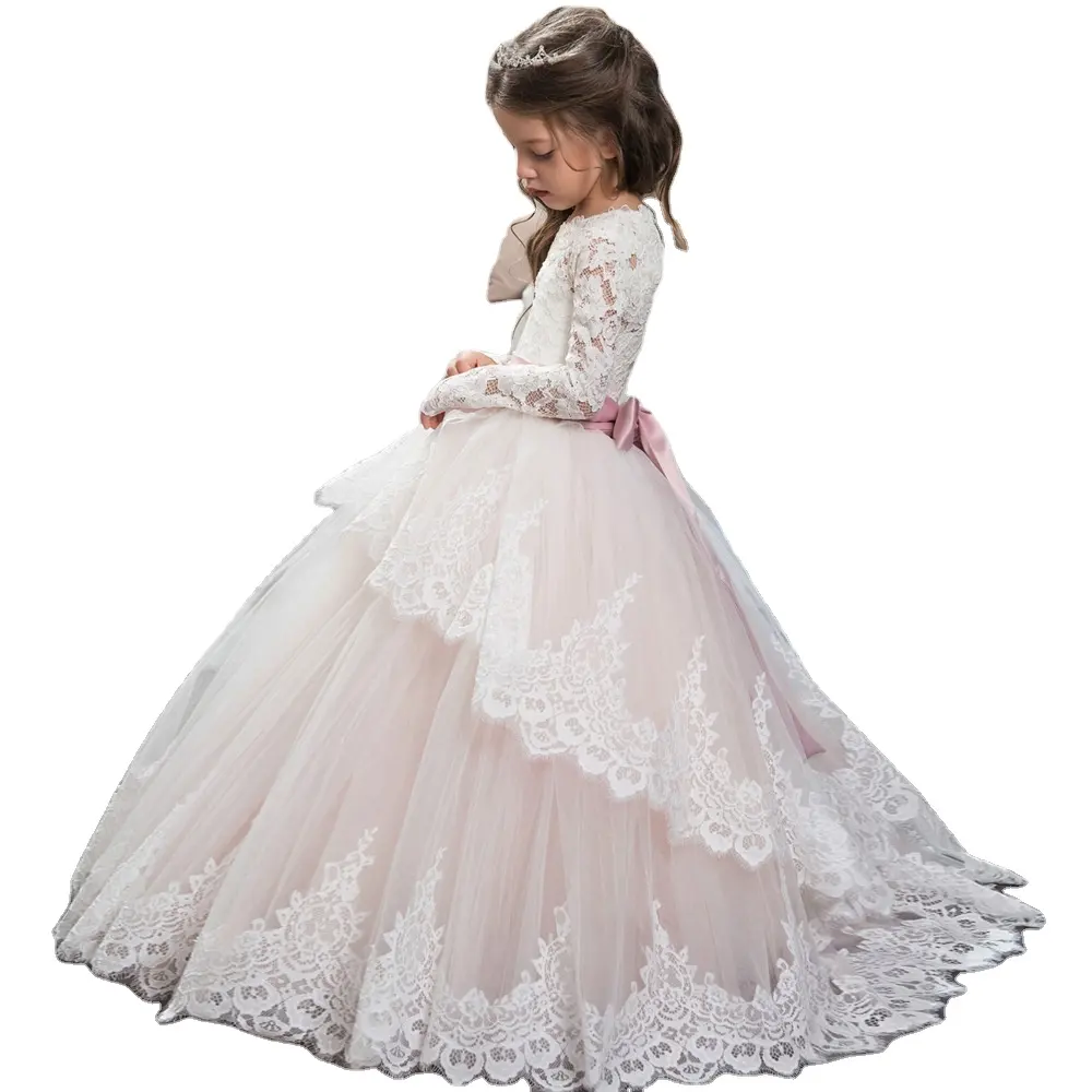 Fashionable and beautiful floor flower girl lace dress 2-12 Girl Party Night Dress For Girls