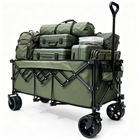 Chariot de camping pliable à quatre roues en acier haute teneur en carbone, imperméable, extra long, surdimensionné, grande capacité, chariot utilitaire