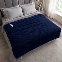Couverture Chauffante Bleu Marine en Flanelle Sherpa 50x60 Pouces, Contrôle Numérique, Chauffage Sûr, Vente en Gros Direct Usine