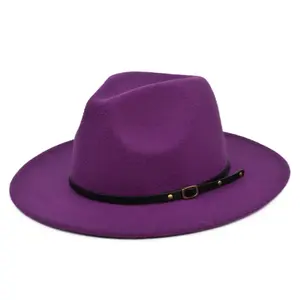卸売カスタムロゴメンズパナマフェルト帽子レザージャズ帽子ファッションウールフェドーラ帽子
