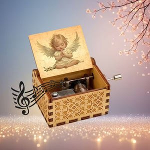Carillon in legno personalizzato con spedizione gratuita, il miglior regalo, carillon meccanico in legno fatto a mano, carillon angelo in legno - Product Image 1