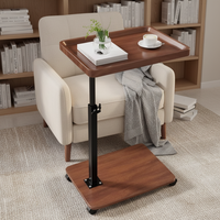 Table basse en bois portable et mobile de petite taille pour salon, appartement, table de chevet avec étagère de rangement et roulettes